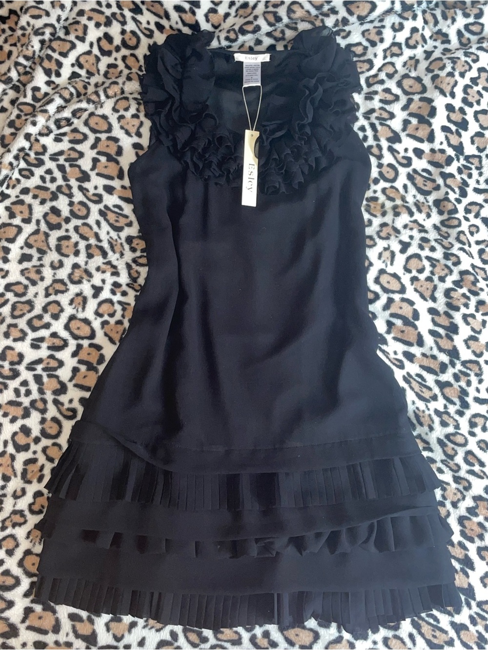 ♡ NWT Esley Black Ruffled Fringe Mini Dress
